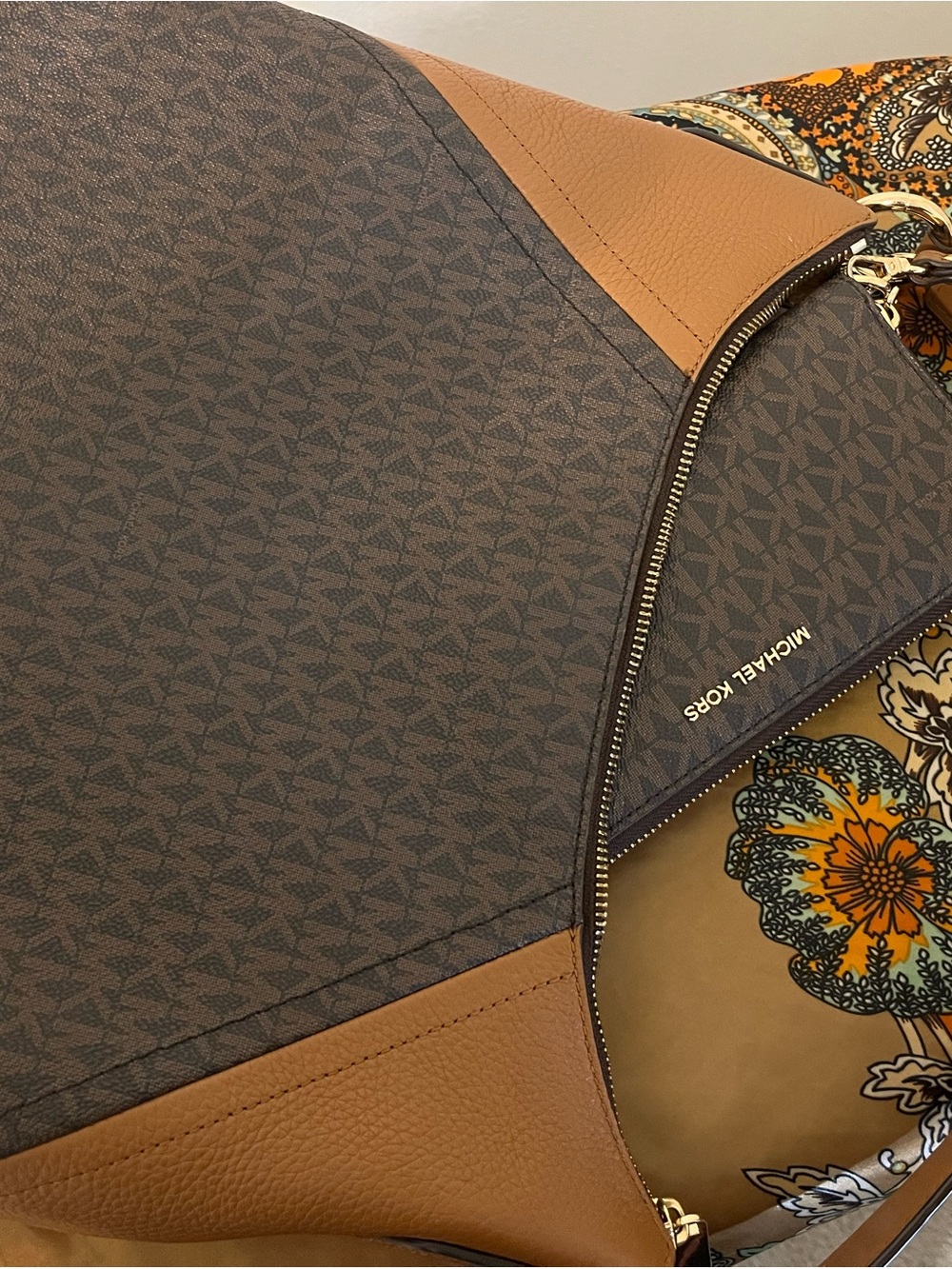 Michael Kors Brown Logo Hobo Bag with Tan Leather Trim and Matching Wallet - Picture 2 of 10